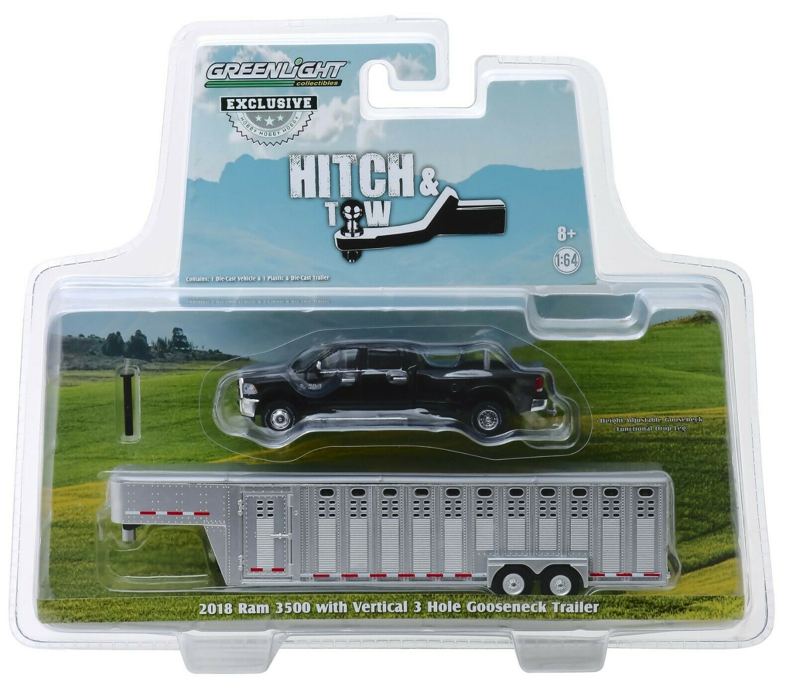 1:64 GreenLight *BLACK* 2018 RAM 3500 Dually Pickup w/LIVESTOCK