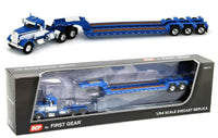 
              2022 DCP 1:64 *BLUE & WHITE* Peterbilt 351 w/Tri-Axle TALBERT Lowboy Trailer NIB
            