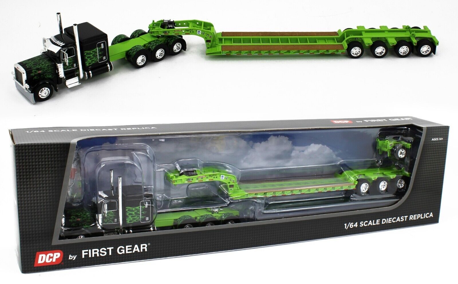 2022 DCP 1:64 *BLACK & LIME GREEN* Peterbilt 389 Tri-Axle w