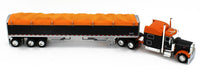 
              2023 DCP 1:64 *BLACK & ORANGE* Peterbilt 379 w/Tri-Axle Wilson Grain Trailer NIB
            