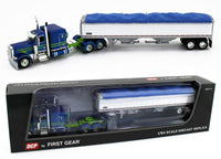 
              2023 DCP 1:64 *BLUE & GREEN* Peterbilt 389 63" Flattop w/WILSON GRAIN TRAILER
            