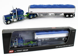 2023 DCP 1:64 *BLUE & GREEN* Peterbilt 389 63" Flattop w/WILSON GRAIN TRAILER