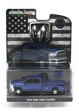 1:64 GreenLight *HOBBY EXCLUSIVE* BLUE 2022 Dodge Ram 3500 Flatbed Truck *NIP*