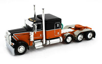 
              DCP 1:64 *BLACK & ORANGE* Peterbilt 389 63" Flattop with Drop Down Tri-Axle NEW
            