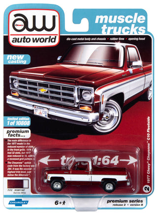 2020 AUTO WORLD 1:64 *PREMIUM 2B* Red & White 1977 Chevy Cheyenne C10