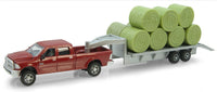 
              1:64 ERTL Red Dodge Ram 2500 Pickup Truck 5th Wheel Flatbed Trailer & Hay Bales
            