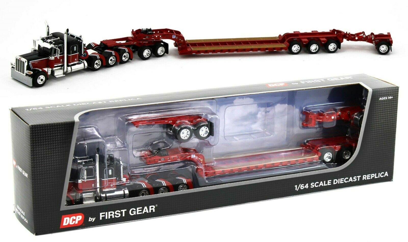 2022 DCP 1:64 *RED BLACK* Peterbilt 389 Tri-Axle w/Magnitude HEAVY HAUL  Lowboy