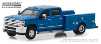 
              1:64 GreenLight *DUALLY DRIVERS 1* Blue 2018 Silverado 3500 Service Truck *NIP*
            