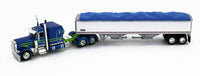 
              2023 DCP 1:64 *BLUE & GREEN* Peterbilt 389 63" Flattop w/WILSON GRAIN TRAILER
            