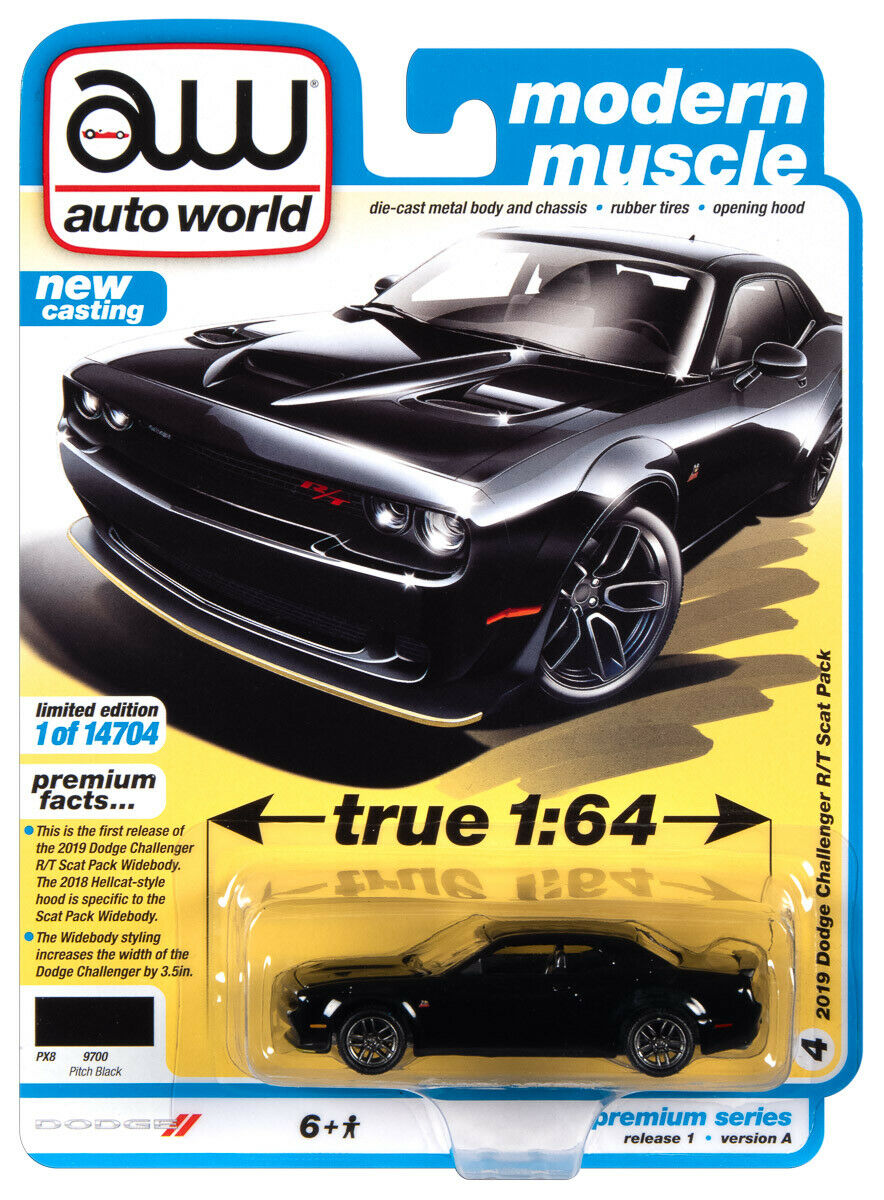2021 AUTO WORLD 1:64 *PREMIUM 1A* Black 2019 Dodge Challenger R/T