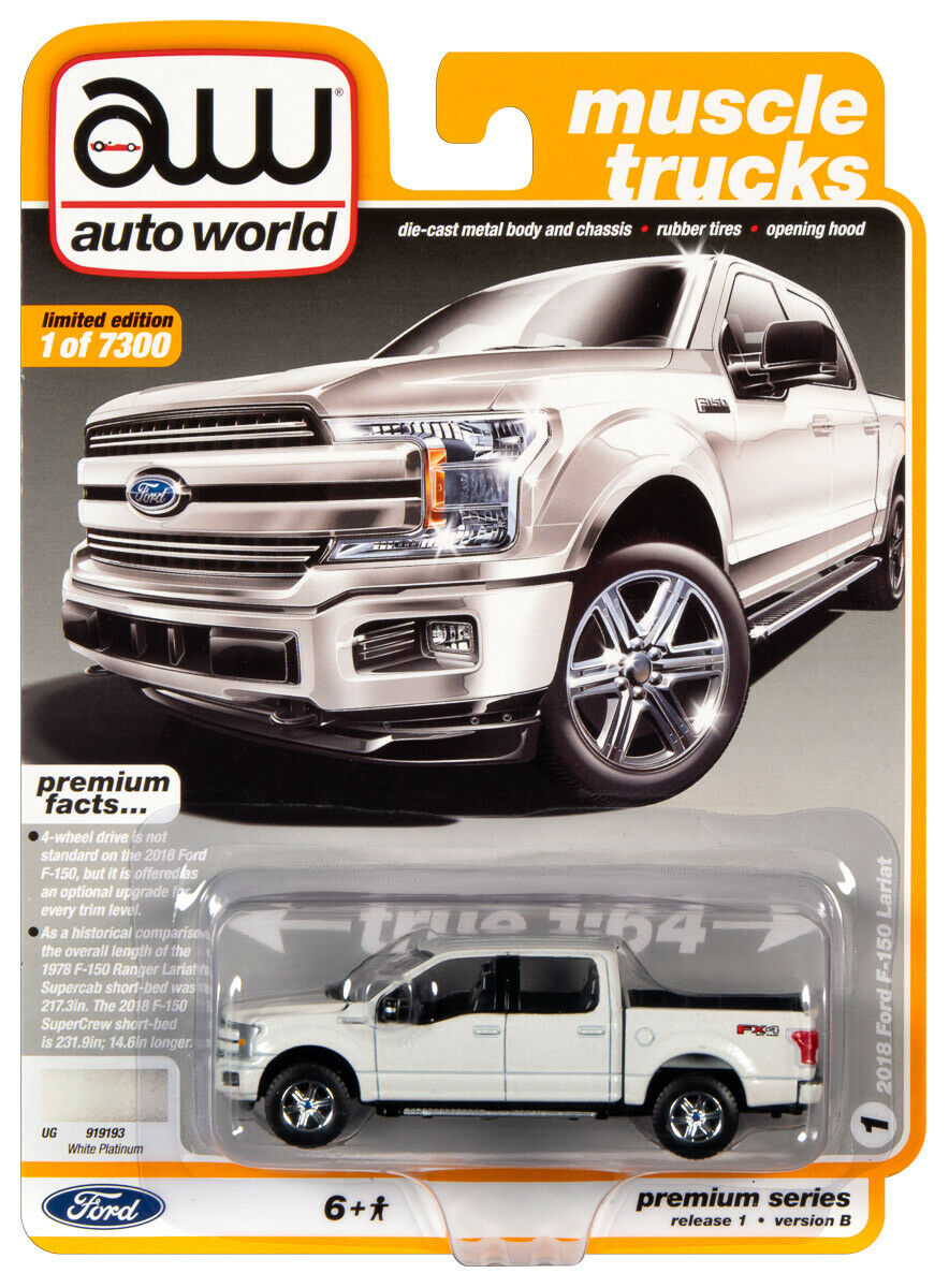 2020 AUTO WORLD 1:64 *PREMIUM 1B* White Platinum 2018 Ford F-150 Lariat  *NIP*