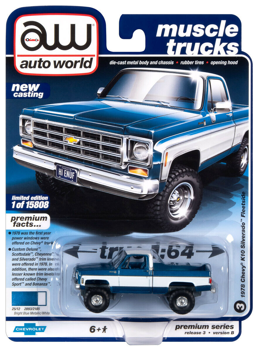 2020 AUTO WORLD 1:64 *PREMIUM 3B* BLUE 1978 Chevy Silverado