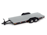 
              1:64 AUTO WORLD *BLACK & SILVER* Tandem Axle Flatbed Car Trailer *NIP*
            