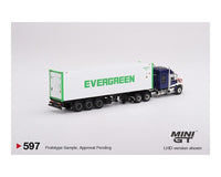 
              1:64 Mini GT 597 = Western Star 49X SEMI w/EVERGREEN 40′ Reefer Container *NIB*
            