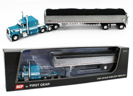 DCP 1:64 *BLUE AQUA* Peterbilt 379 63" Flattop WILSON 50' Belt Grain Trailer NIB