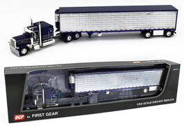 DCP 1:64 *BLUE & GRAY* Peterbilt 389 63" Flattop & 53' CHROME SIDE REEFER NIB!