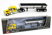 
              2021 DCP 1:64 YELLOW & BLACK Peterbilt 389 CHROME MAC Spread-Axle End Dump NIB
            