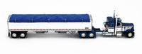 
              2022 DCP 1:64 *BLUE WHITE* Peterbilt 359 36" Flattop w/Wilson GRAIN TRAILER NIB
            