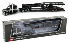 2021 DCP 1:64 BLACK WHITE Peterbilt 389 SEMI w/MILLER AUTO TRANSPORT CAR HAULER