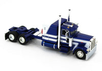 
              2021 DCP 1:64 BLUE & WHITE Peterbilt 389 SEMI w/MILLER AUTO TRANSPORT CAR HAULER
            