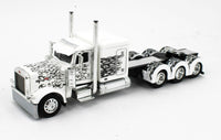 
              2022 DCP 1:64 *WHITE w/FLAMES* Peterbilt 389 Tri-Axle w/Magnitude Lowboy NIB
            