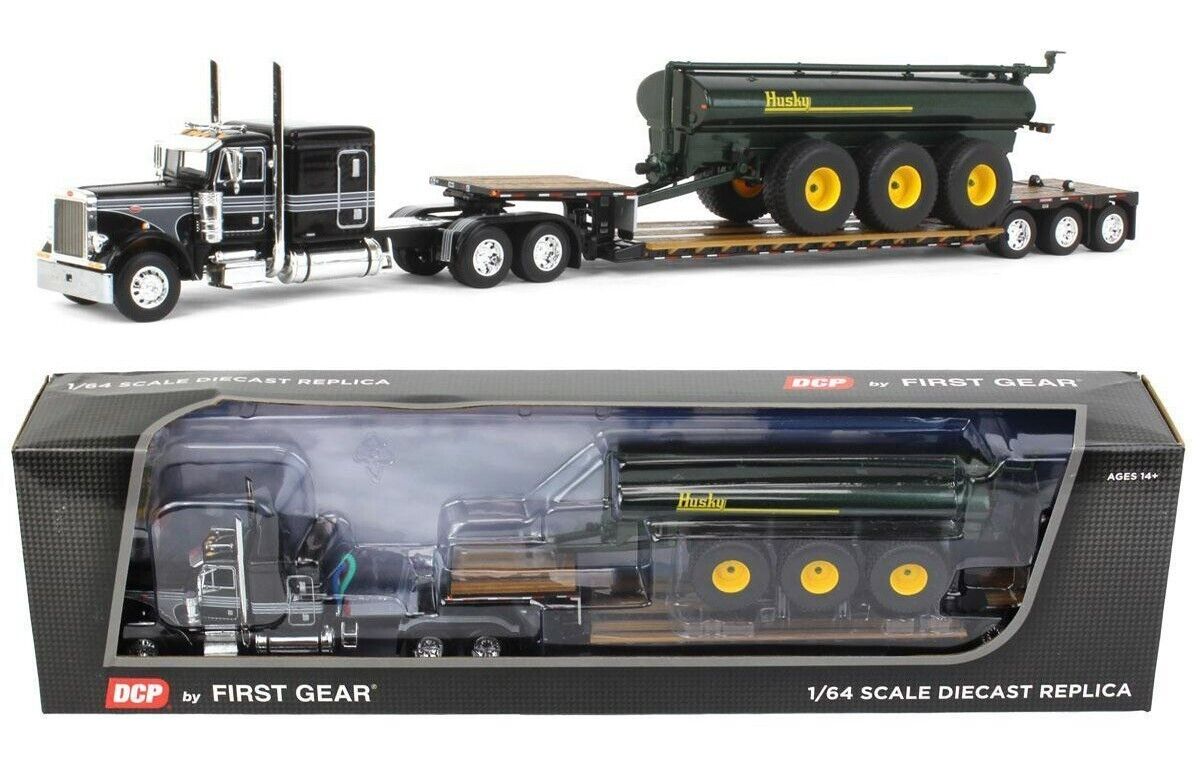 1:64 DCP *HUSKY* Black PETERBILT 379 Semi & Lowboy w/27500L