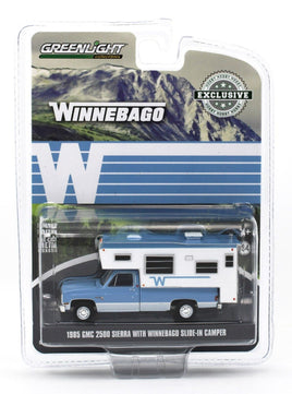 1:64 GreenLight *WINNEBAGO* Blue 1985 GMC Sierra 2500 w/Slide-In Camper *NIP*