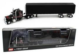 DCP 1:64 *BLACK & RED* Peterbilt 359 63" Mid-roof & Utility ROLL TARP TRAILER