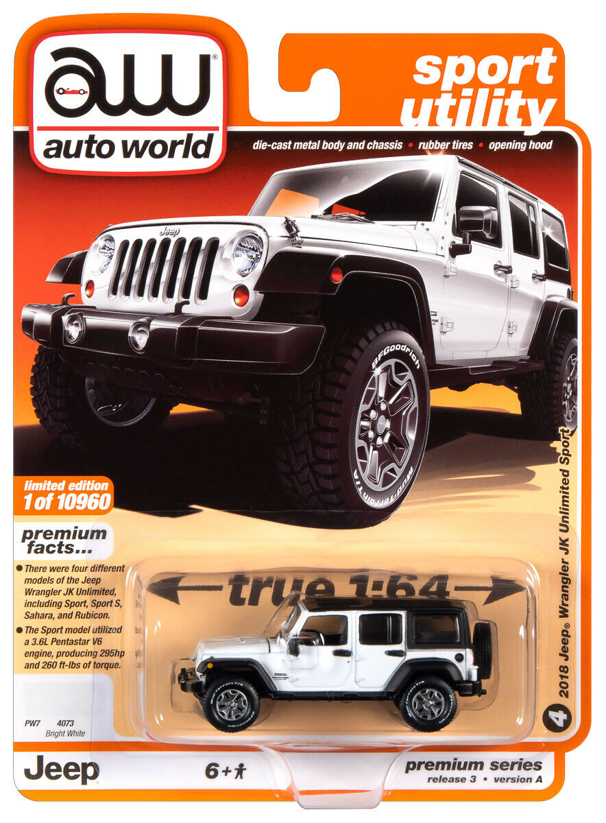 2020 AUTO WORLD 1:64 *PREMIUM 3A* WHITE 2018 Jeep Wrangler JK