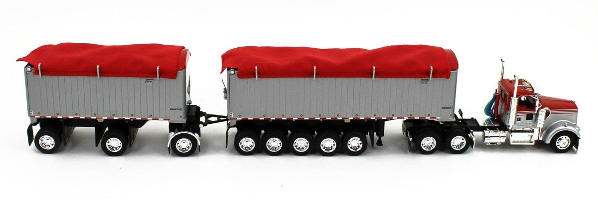 1/64 Red/Chrome Kenworth T800 Semi Truck With Chrome East Genesis II E Dump Trailers Dcp By First Gear 1/64 Red/Chrome Kenworth T800 Semi Truck With Chrome East Genesis II E Dump Trailers Dcp By First Gear