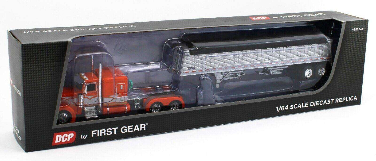 DCP 1:64 Peterbilt 389 63 Flattop Peltro/rosso Con Rimorchio Wilson Grain - 60-1463