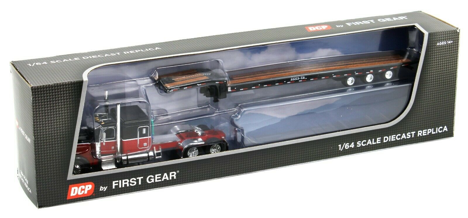 2022 DCP 1:64 *BLACK & RED* Peterbilt 389 Flattop w/Talbert 5553TA