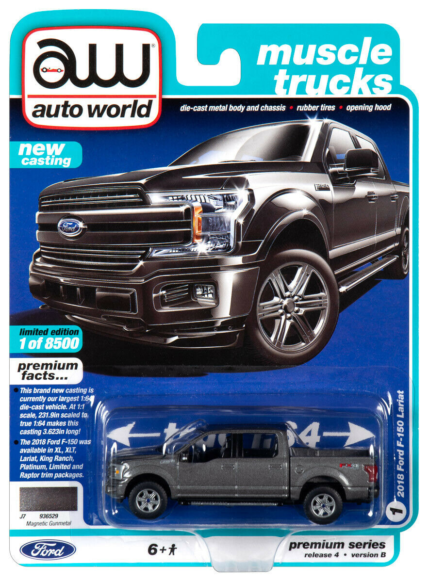 2019 AUTO WORLD 1:64 *PREMIUM 4B* MAGNETIC GUNMETAL 2018 Ford F-150 Lariat  *NIP*