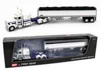 
              2023 DCP 1:64 *WHITE & PURPLE* Peterbilt 389 63" Flattop w/WILSON GRAIN TRAILER
            