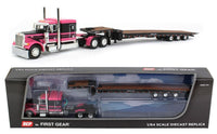 
              2023 DCP 1:64 *BLACK & PINK* Peterbilt 379 63" Flattop w/TALBERT 5553-TA Trailer
            