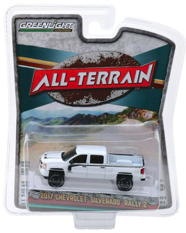 1:64 GreenLight *ALL-TERRAIN R8* White 2017 Chevy Silverado Rally LIFTED 4x4 NIP