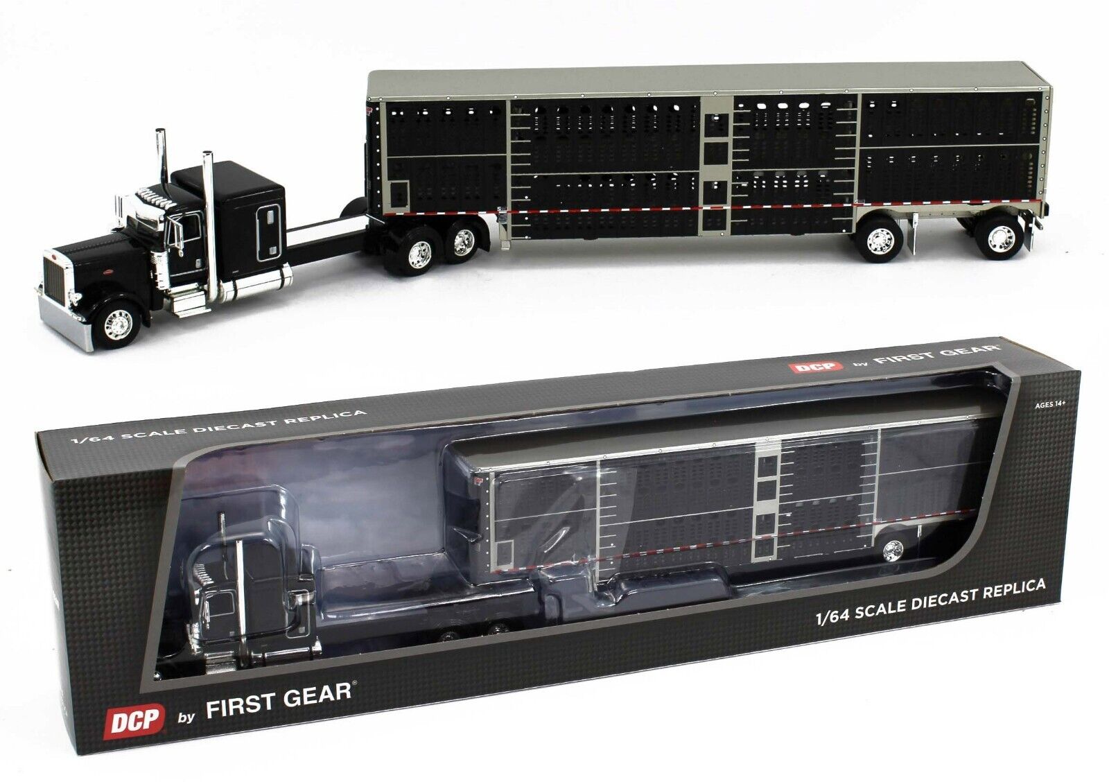 DCP 1:64 BLACK Full Stretch Peterbilt 389 Flattop w/Black