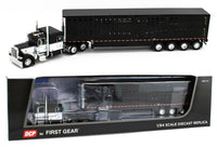 
              2023 DCP 1:64 *BLACK & WHITE* Peterbilt 389 Flattop w/QUAD AXLE Wilson Livestock
            