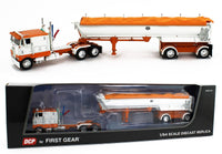 
              2023 DCP 1:64 *WHITE & ORANGE* Peterbilt 352 110" Sleeper & MAC Dump Trailer NIB
            