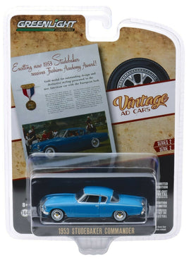 1:64 GreenLight *VINTAGE AD CARS 2* Blue 1953 Studebaker Commander *NIP*