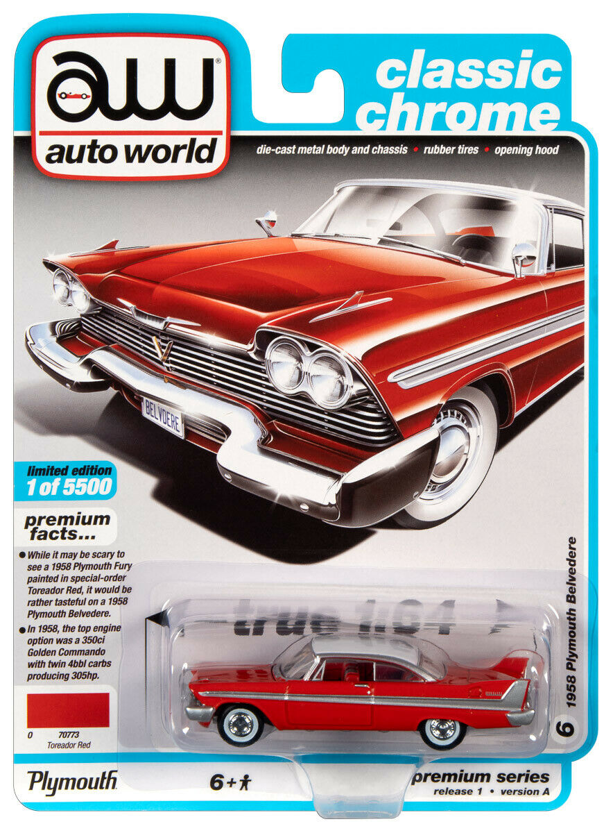 2020 AUTO WORLD 1:64 *PREMIUM 1A* Toreador Red 1958 Plymouth