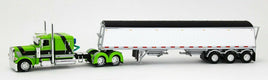 DCP 1:64 LIME GREEN Peterbilt 389 Semi WHITE Lode King Distinction Grain Trailer