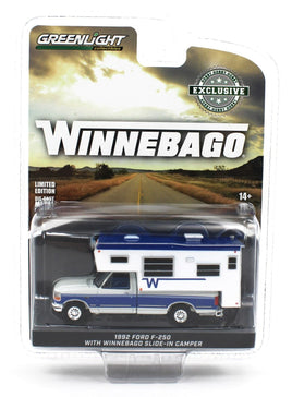 1:64 GreenLight *WINNEBAGO* White & Blue 1992 Ford F250 CAMPER Truck *NIP*