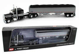 2023 DCP 1:64 *BLACK & SILVER* Peterbilt 389 63" Flattop w/WILSON GRAIN TRAILER