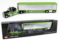 
              DCP 1:64 *BLACK & LIME* Peterbilt 389 63" Flattop & 53' CHROME SIDE REEFER NIB!
            