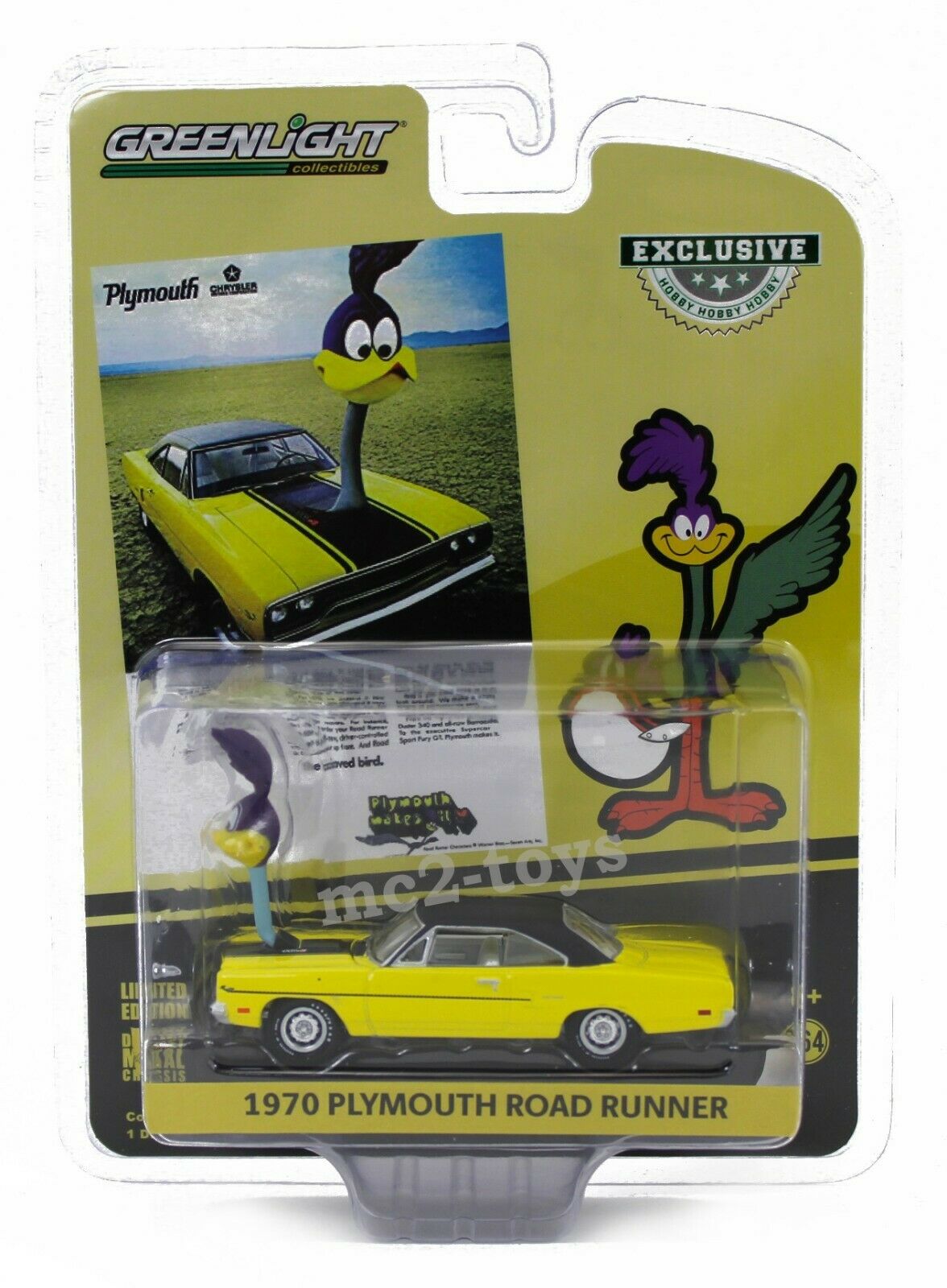 1:64 GreenLight *THE LOVE BIRD* Yellow 1970 Plymouth Road Runner