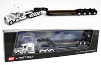 
              2022 DCP 1:64 *WHITE w/FLAMES* Peterbilt 389 Tri-Axle w/Magnitude Lowboy NIB
            