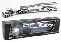 
              2021 DCP 1:64 WHITE Peterbilt 389 SEMI w/MILLER AUTO TRANSPORT CAR HAULER NIB
            