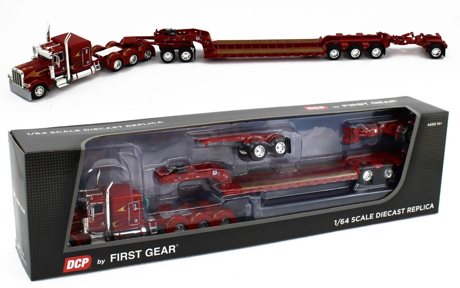 2022 DCP 1:64 *RED w/FLAME* Peterbilt 389 Tri-Axle w/Magnitude