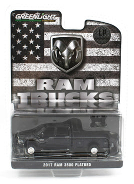 1:64 GreenLight *HOBBY EXCLUSIVE* BLACK 2017 Dodge Ram 3500 Flatbed Truck *NIP*